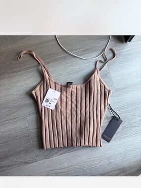 Forever 21 Ribbed Spaghetti Strap Crop Top - Taupe